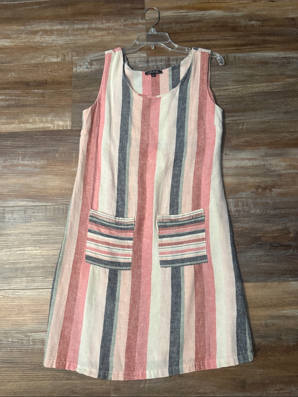 CHARLIE B Sleeveless Striped Mini Dress in Pink, Gray, Cream